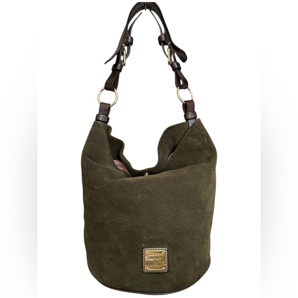 Dooney & Bourke Handbags - Dooney & Bourke Olive Green Suede Shoulder Bag EUC